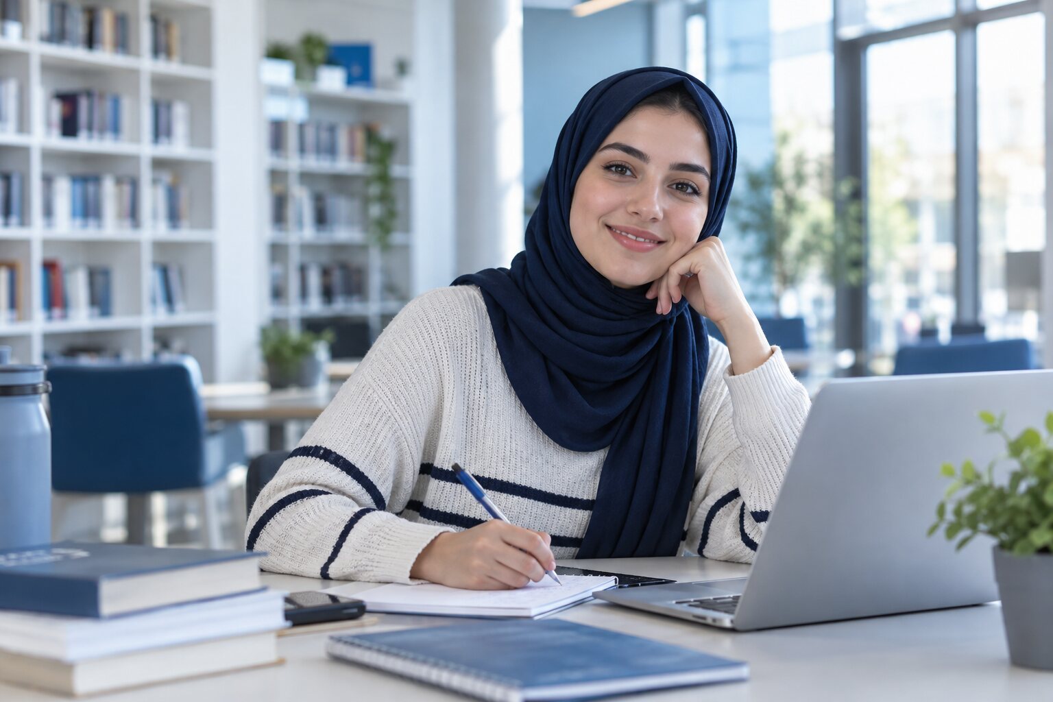 Meriem, étudiante IBEGIS, travaillant dans un espace d’étude